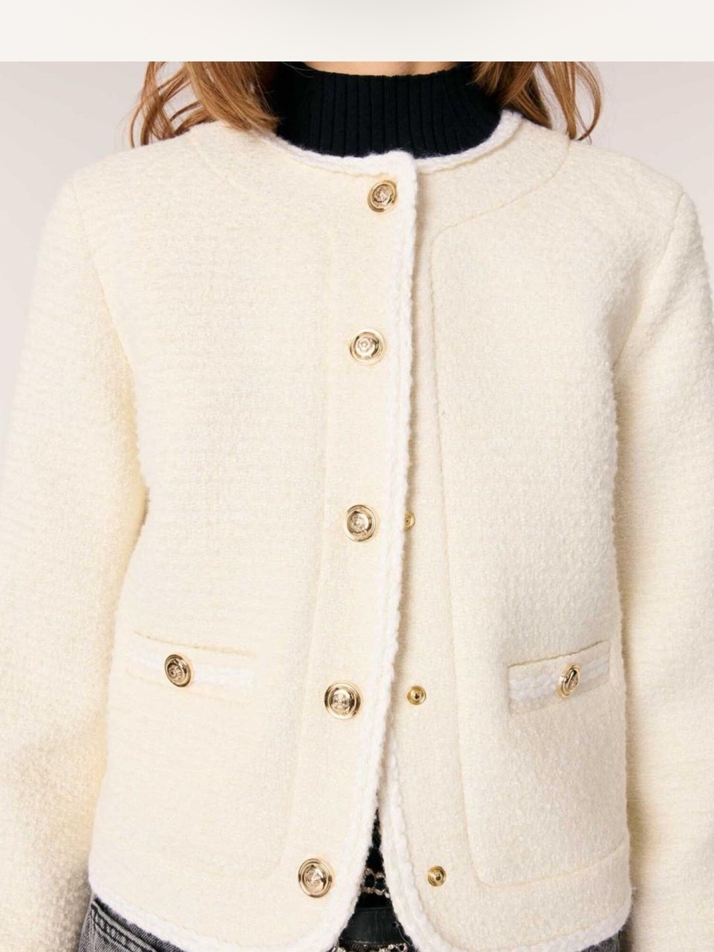 Maje Cream Bouclé Gold-Button Jacket